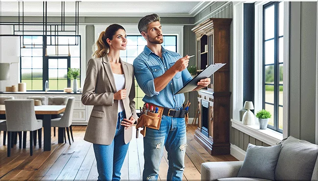 The contractor is showing the homeowner what has been done