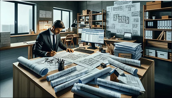 The contractor looking at the house plans