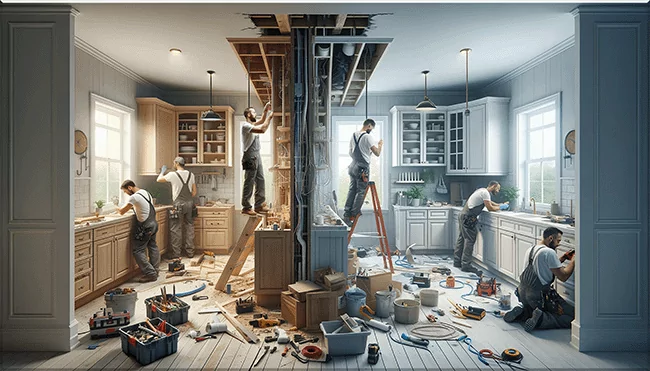 Work starts on the left side and on the right side they are finishing up the remodel