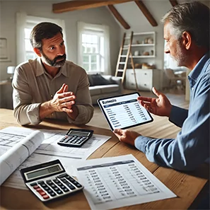 Top-5-Questions-You-Need-To-Ask-Before-A-Remodel-Can-You-Provide-a-Detailed-Estimate-and-Break-Down-the-Costs - Coats Construction Concepts LLC Contractors going over the estimates and break down of the costs of the project